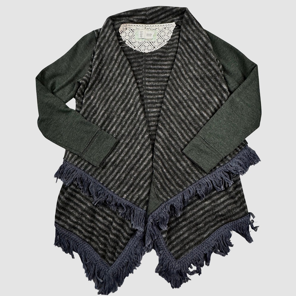 Anthropologie Saturday Sunday Striped Fringe Open‎ Front Cardigan Small EUC